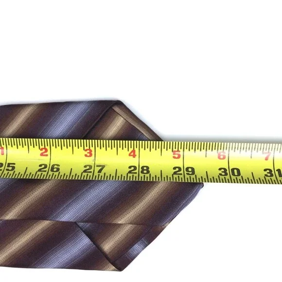 IKE BEHAR Men's 100% Silk Tie Hand Tailored Brown Purple Beige Striped Necktie - Picture 9 of 10